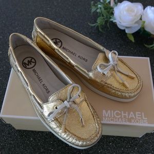 Michael Kors Blair Moc Metallic Gold & Ivory Leath